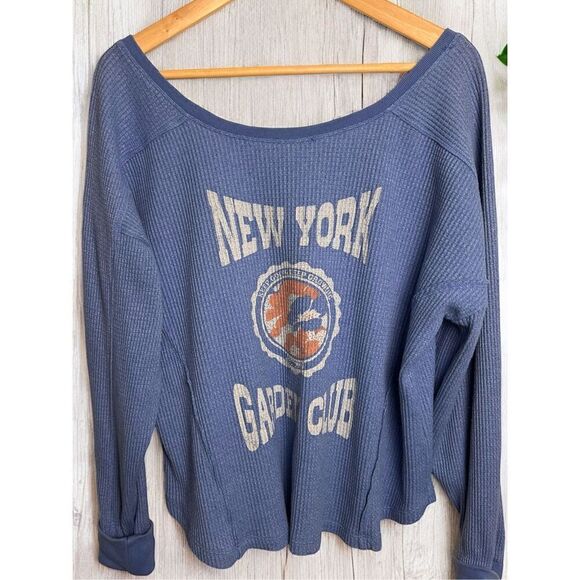 Daily Practice Anthropologie New York Garden Club Blue Waffle V Back L - Picture 4 of 10